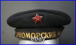 WWII Russian Red Army Marine Navy Naval Beret Hat Cap Black See Fleet Enamel