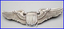 WWII Sterling Army Air Forces Pilot Full Size 3 Inch Wings Badge by Meyer RARE