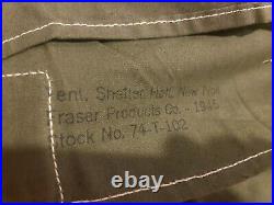 WWII Tent Shelter 74-T-102 Three Panels, Stakes 1945 1952 Poles, Stakes US Army