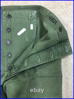 WWII U. S. Army HBT 2nd Pattern OD 7 13 Star Button Trousers 34X33 Lot 2