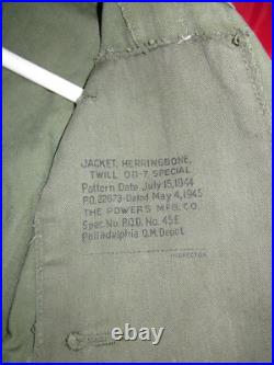 WWII U. S. Army HBT Jacket 40R 1944 Powers MFG Co. OD7 Herringbone Twill Field
