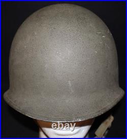 WWII U. S. Army M1 Combat Helmet Fixed Loop Bale Front Seam, Westinghouse Liner