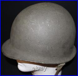 WWII U. S. Army M1 Combat Helmet Fixed Loop Bale Front Seam, Westinghouse Liner