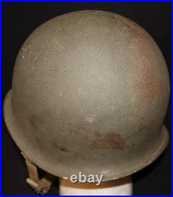 WWII U. S. Army M1 Combat Helmet Fixed Loop Bale Front Seam, Westinghouse Liner