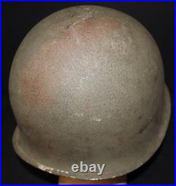 WWII U. S. Army M1 Combat Helmet Fixed Loop Bale Front Seam, Westinghouse Liner