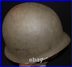 WWII U. S. Army M1 Combat Helmet Fixed Loop Bale Front Seam, Westinghouse Liner