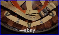 WWII U. S. Army M1 Combat Helmet Fixed Loop Bale Front Seam, Westinghouse Liner