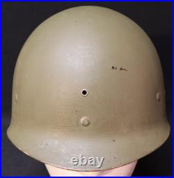 WWII U. S. Army M1 Combat Helmet Fixed Loop Bale Front Seam, Westinghouse Liner