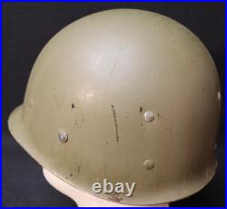 WWII U. S. Army M1 Combat Helmet Fixed Loop Bale Front Seam, Westinghouse Liner