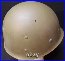 WWII U. S. Army M1 Combat Helmet Fixed Loop Bale Front Seam, Westinghouse Liner