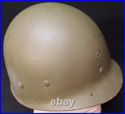 WWII U. S. Army M1 Combat Helmet Fixed Loop Bale Front Seam, Westinghouse Liner