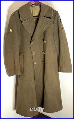 WWII U. S. Army M1939 Wool Overcoat with Liner Corporal Rank OD Wool Vintage WWII U. S. Army M1939 Wool Overcoat with Liner Corporal Rank OD Wool Vintage