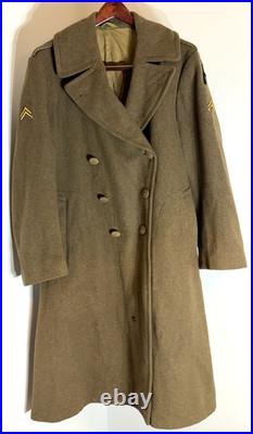 WWII U. S. Army M1939 Wool Overcoat with Liner Corporal Rank OD Wool Vintage