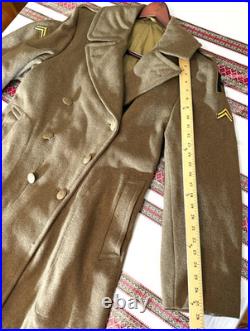 WWII U. S. Army M1939 Wool Overcoat with Liner Corporal Rank OD Wool Vintage