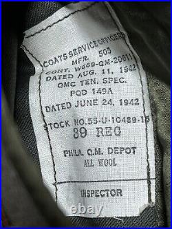 WWII U. S. Army Officer's Service Coat Size 39 R Dated 1942