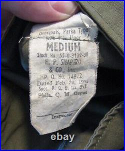 WWII US ARMY Cold Weather Overcoat Parka withliner. Size M