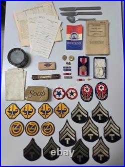 WWII US ARMY Lot Original Medal, Patches, Silverware, Documents, & More