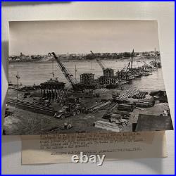 WWII US Army Builds Rhine Railroad Bridge Wesel 1945 USIS Photo Original