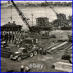 WWII US Army Builds Rhine Railroad Bridge Wesel 1945 USIS Photo Original