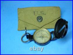 WWII US Army Corps of Engineer Superior Magneto Compass & 1942 Canvas Pouch