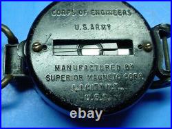 WWII US Army Corps of Engineer Superior Magneto Compass & 1942 Canvas Pouch