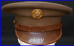 WWII US Army Enlisted EM Service Visor Hat Doeskin War-Time Production, Great