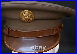 WWII US Army Enlisted EM Service Visor Hat Doeskin War-Time Production, Great