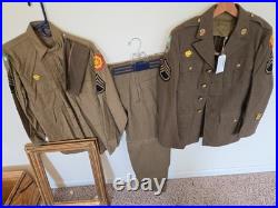WWII US Army Enlisted Uniform Named Staff Sergeant Jacket Pants Shirt Cap