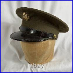 WWII US Army Enlisted Visor Hat With Badge Original