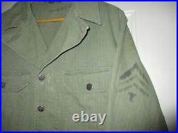 WWII US Army Field HBT 2 Pocket Jacket Painted Sergeant T4 Chevrons Named WW2