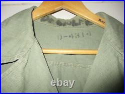 WWII US Army Field HBT 2 Pocket Jacket Painted Sergeant T4 Chevrons Named WW2