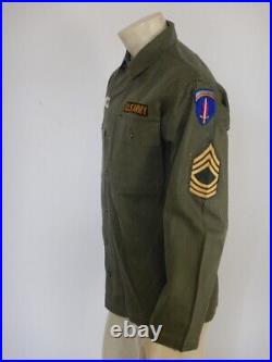 WWII US Army HBT Herringbone Twill Combat Shirt Jacket Patches Name Size 36 38