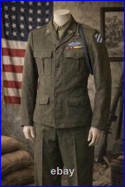 WWII US Army Infantry Wool Field Jacket 1944 38R Patched CIB 3rd Division