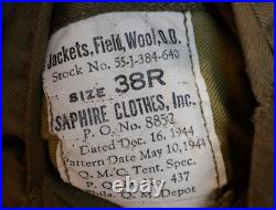 WWII US Army Jacket Field Wool 69th Infantry Division Ike 38 Regular 1944 Dated