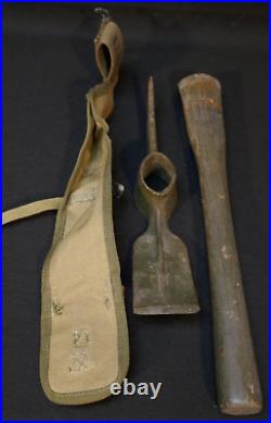 WWII US Army M-1910 Pick Mattock Diamond Co. 1944, Plumb Handle, & Kansas Cover