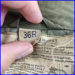 WWII US Army M-1943 Drab Combat Field Coat jacket Cotton Canvas Size 36R