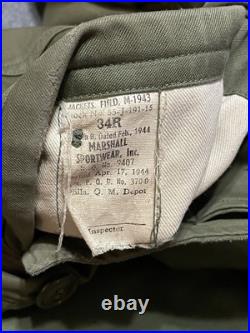 WWII US Army M-1943 Field Jacket 34R Dated 1944 Marshall Sportwear Vintage T30