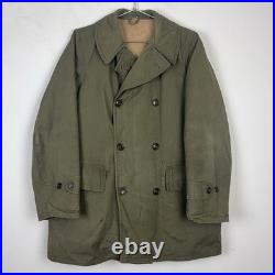 WWII US Army Mackinaw Coat Jeep OD Green Original Sz 38 Hood M-1943