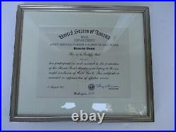 WWII US Army Manhattan Project Service Certificate Atomic Bomb Project Framed