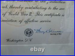 WWII US Army Manhattan Project Service Certificate Atomic Bomb Project Framed