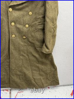 WWII US Army OD Wool Overcoat Double Breasted Brass Eagle Buttons