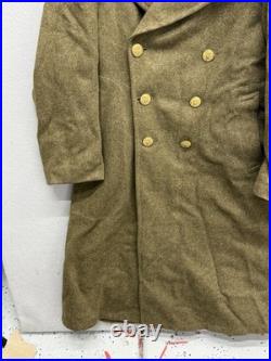 WWII US Army OD Wool Overcoat Double Breasted Brass Eagle Buttons