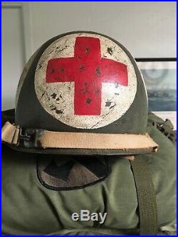 WWII US Army ORIGINAL combat medic helmet/ nicest 4 panel I've ever seen