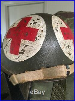 WWII US Army ORIGINAL combat medic helmet/ nicest 4 panel I've ever seen