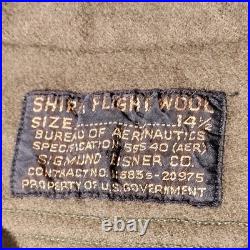 WWII  US Army Shirt Flight Wool Long Sleeve Sz 14.5 (S) Sigmund Eisner Co WWII  US Army Shirt Flight Wool Long Sleeve Sz 14.5 (S) Sigmund Eisner Co