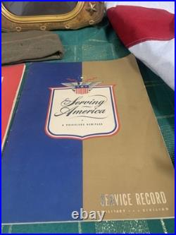 WWII US Army Soldier Photo Convex Frame 19x12 withHat, Burial Flag, Dog Tag ++