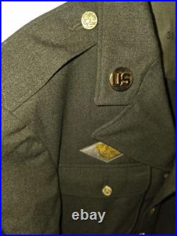 WWII US Army T/4 Transportation Corps Wool Service Coat Jacket 38L with Ribbons