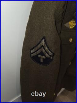 WWII US Army T/4 Transportation Corps Wool Service Coat Jacket 38L with Ribbons