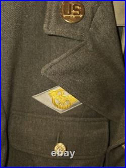 WWII US Army T/4 Transportation Corps Wool Service Coat Jacket 38L with Ribbons
