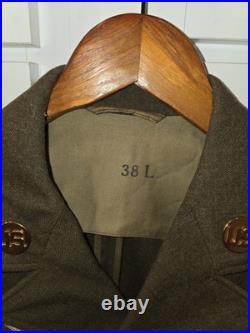 WWII US Army T/4 Transportation Corps Wool Service Coat Jacket 38L with Ribbons
